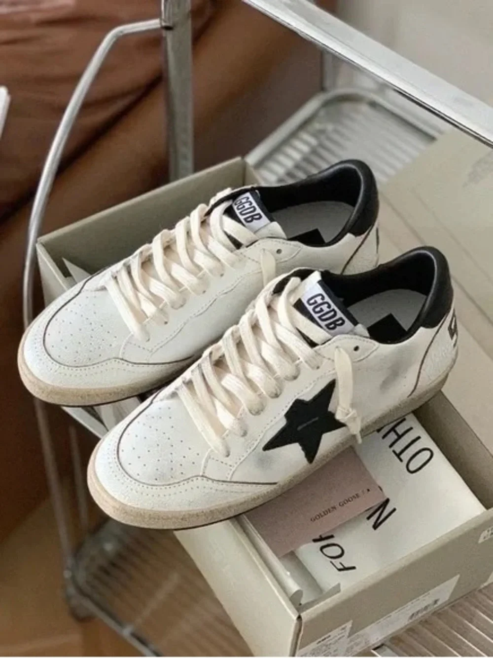Golden Goose White Leather Sneakers with Black Star Accent